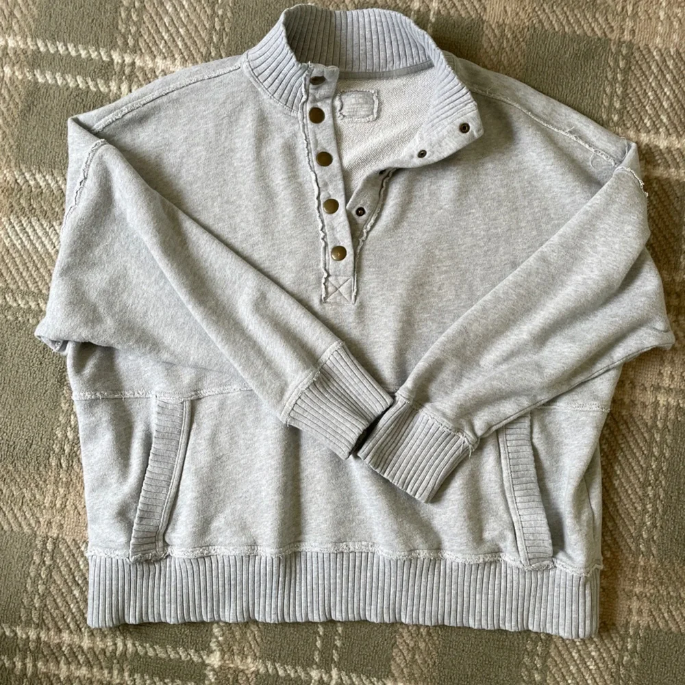 Aerie quarter snap ribbed cuff cotton pullover sweatshirt XL - Picture 3 of 5